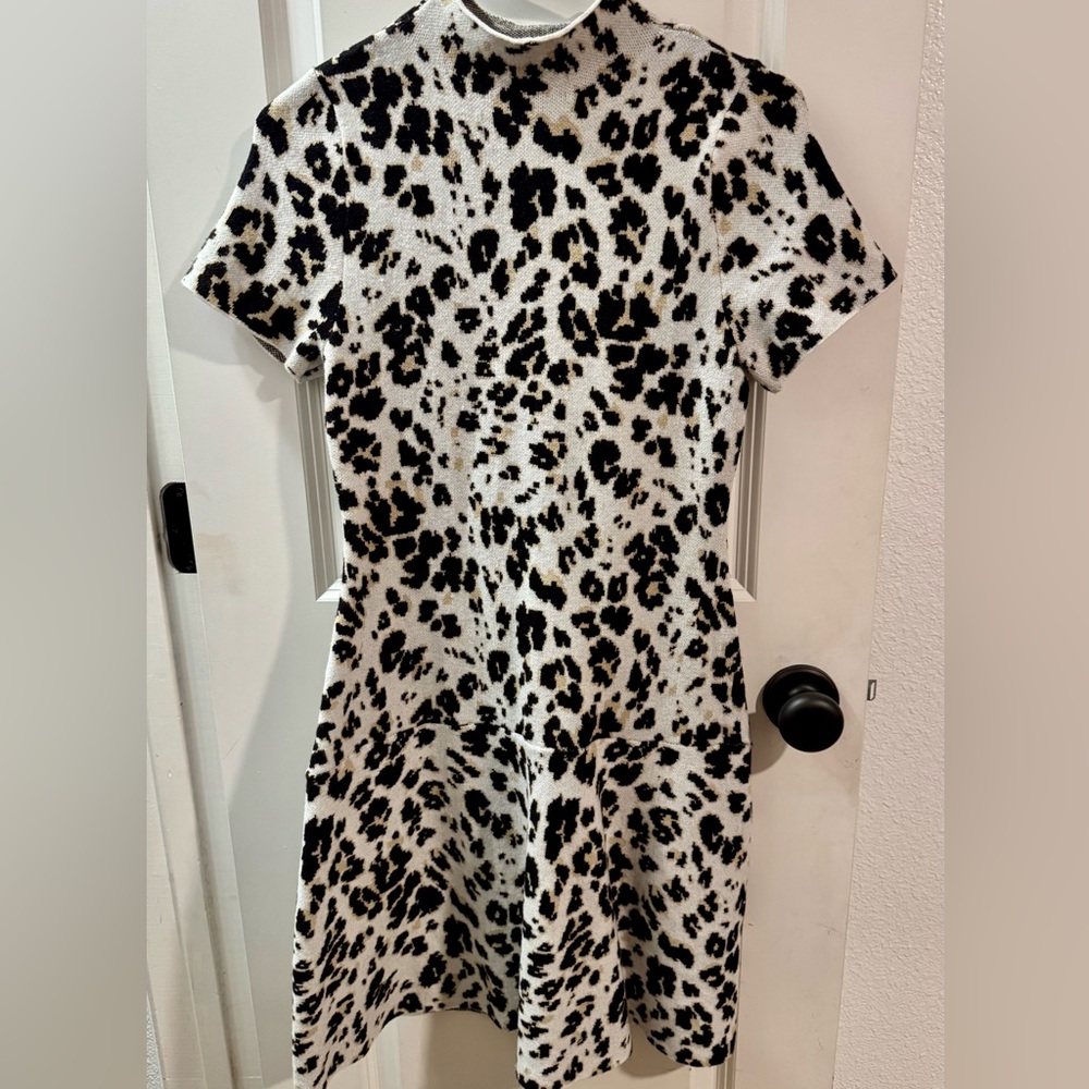 Scoop Leopard Print Knit Mock Neck Dress XS – Short Sleeve Fit & Flare